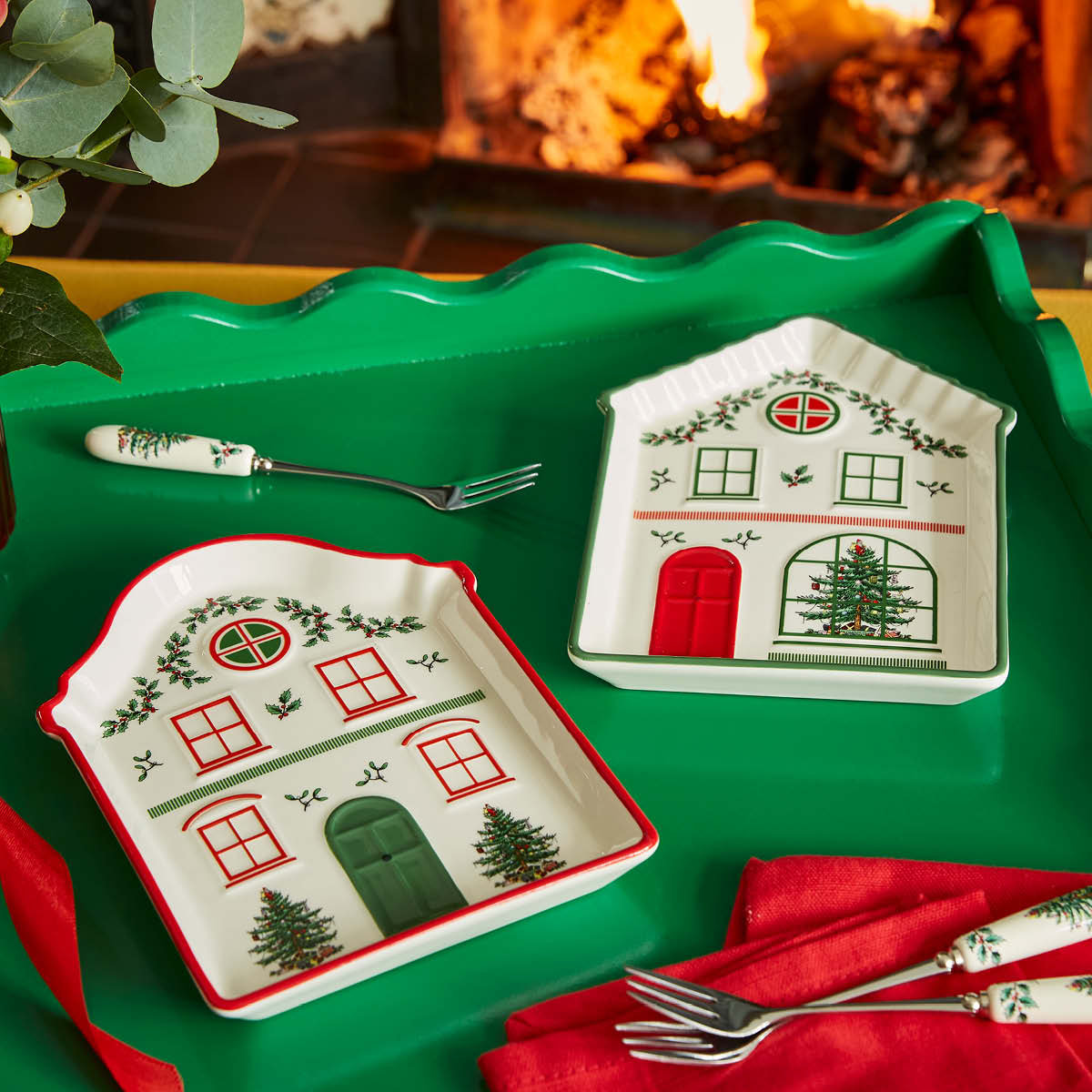 Christmas Tree Village Greeen Tidbit Tray image number null